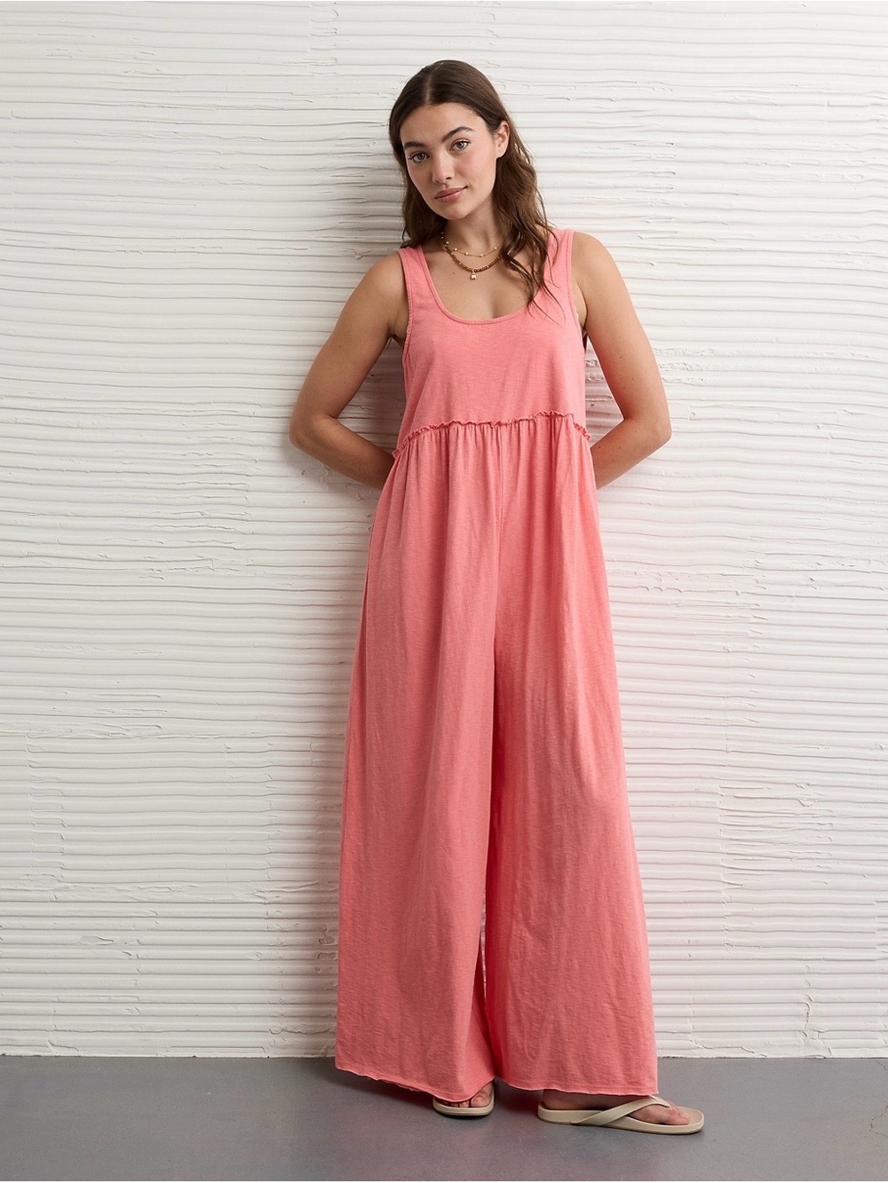 AE Sunchaser Scoop
Neck Jumpsuit in CORAL colorway